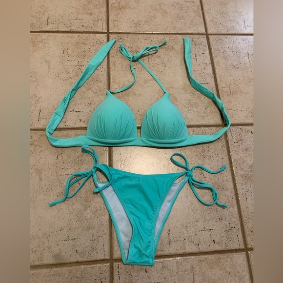 💙 Turquoise Padded Push-Up Bikini Swimsuit Set (S/M) - Picture 5 of 6